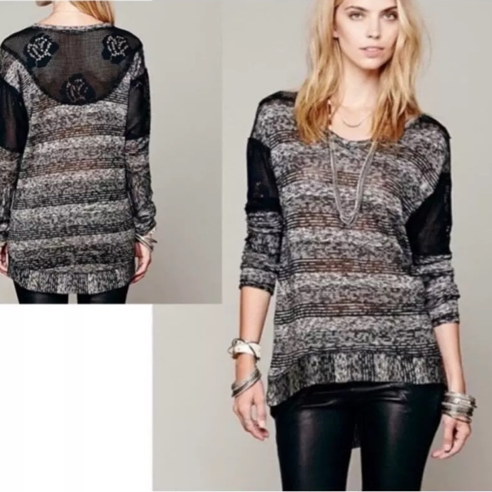 EUC We The Free Holy Stripes Black Sweater